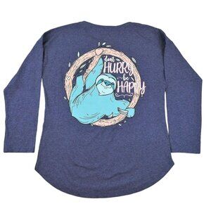 Dont Hurry Be Happy Sloth T-Shirt NWT Youth Blue Long Sleeved size YXL  .. jH112